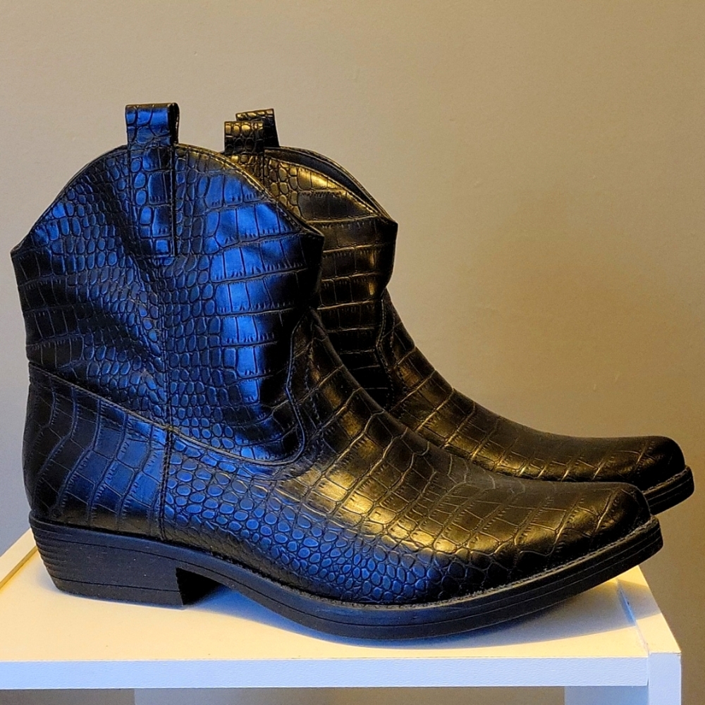 Black cowboy ankle booties
